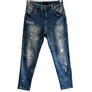 After Hours Mohito Jeans Womens 36 Blue Graffiti Distressed Y2K Straight Leg